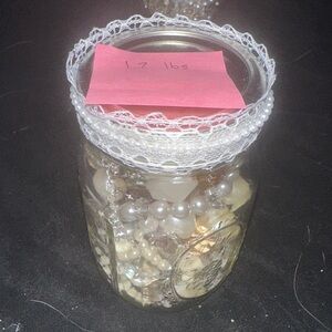 Mixed Jewelry Lot Multicolor Necklaces Bracelets Beads in Mason Jar 1.2 lbs